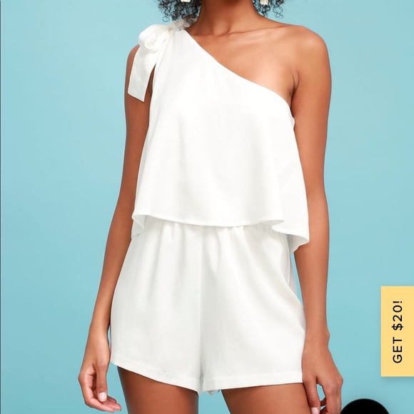 Lulus Pants - Destined for Chicness White One-Shoulder Romper